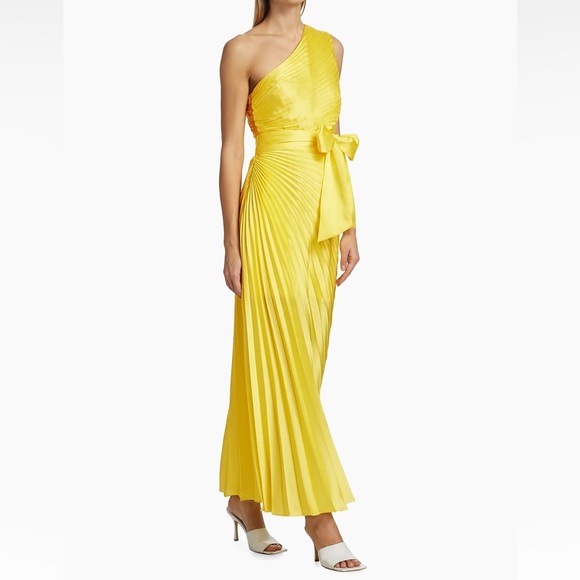 Milly Estelle Pleated Satin One-Shoulder Dress NWT Size 12